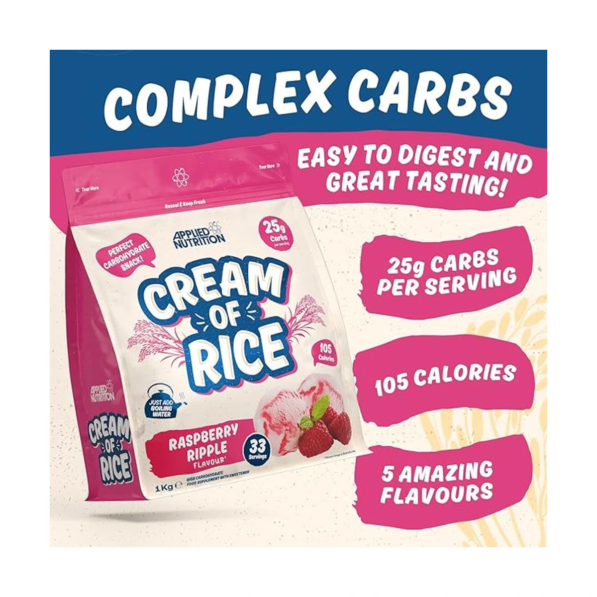 Applied Nutrition Cream of Rice Raspberry Ripple 1000gr 3