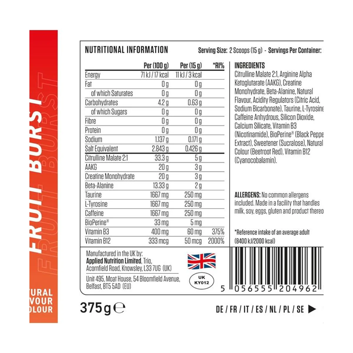 Applied Nutrition Pump 3G Fruit Burst 375g 2