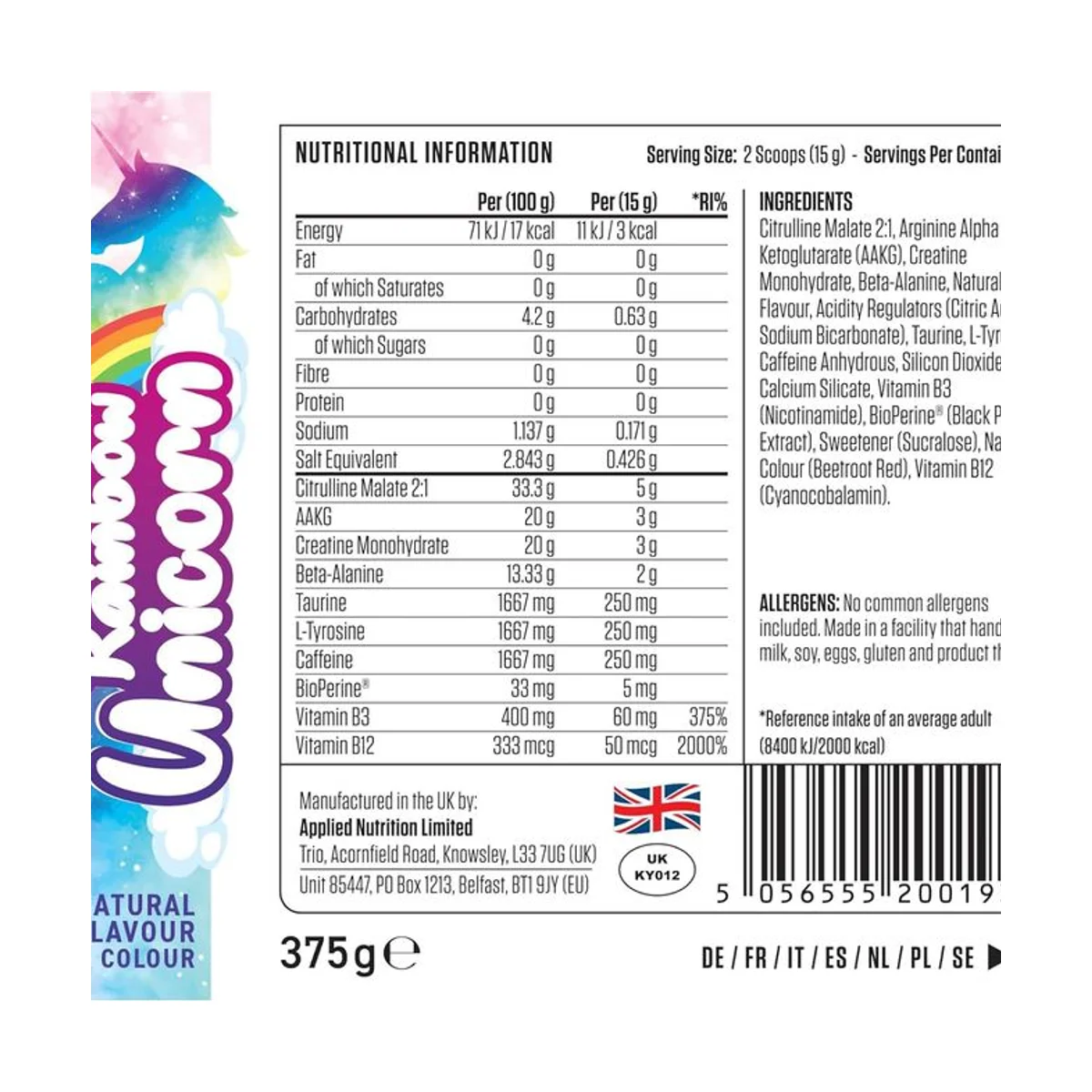 Applied Nutrition Pump 3G Rainbow Unicorn 375g 2