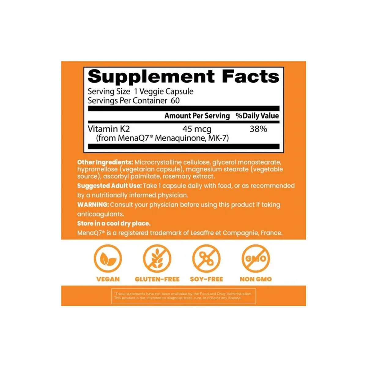 Doctor's Best Natural Vitamin K2 MK7 with MeneaQ7 45mg 60vcaps 2