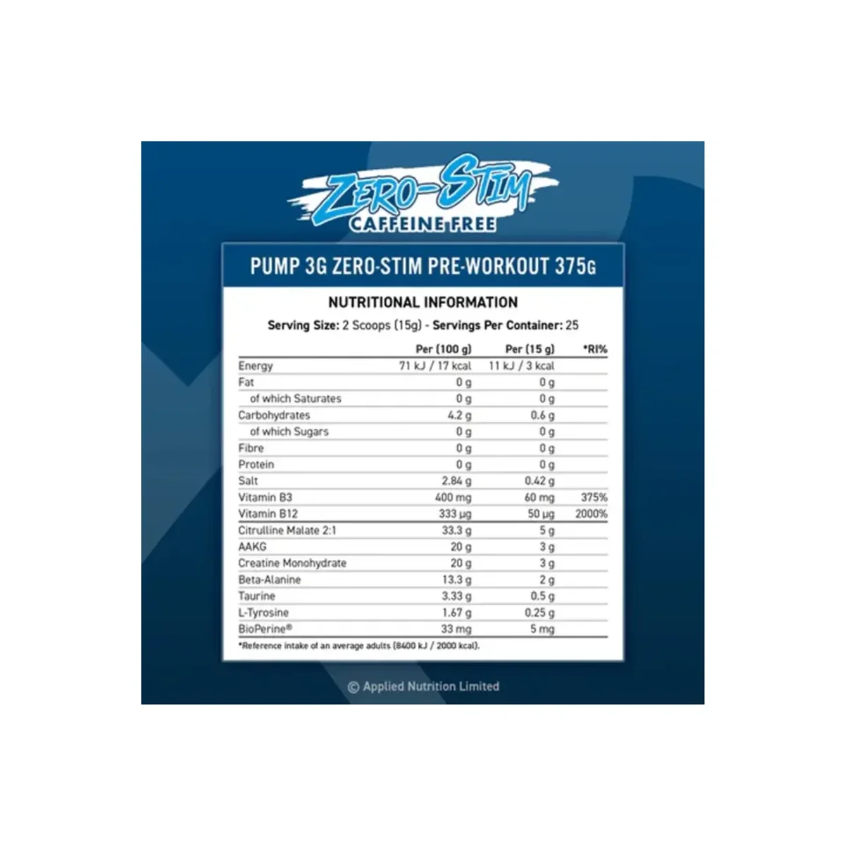 Applied Nutrition Pump 3G Pre-workout Zero Stimm Fruit Burst 375g 2