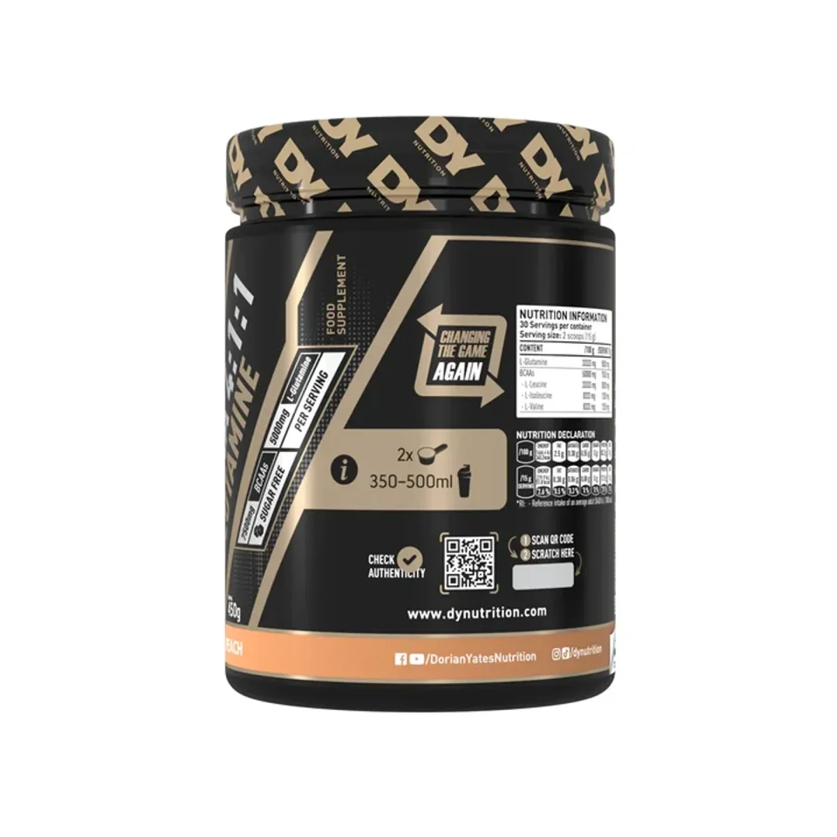 Dorian Yates Hit BCAA 4:1:1+ Glutamine Peach 450g 2