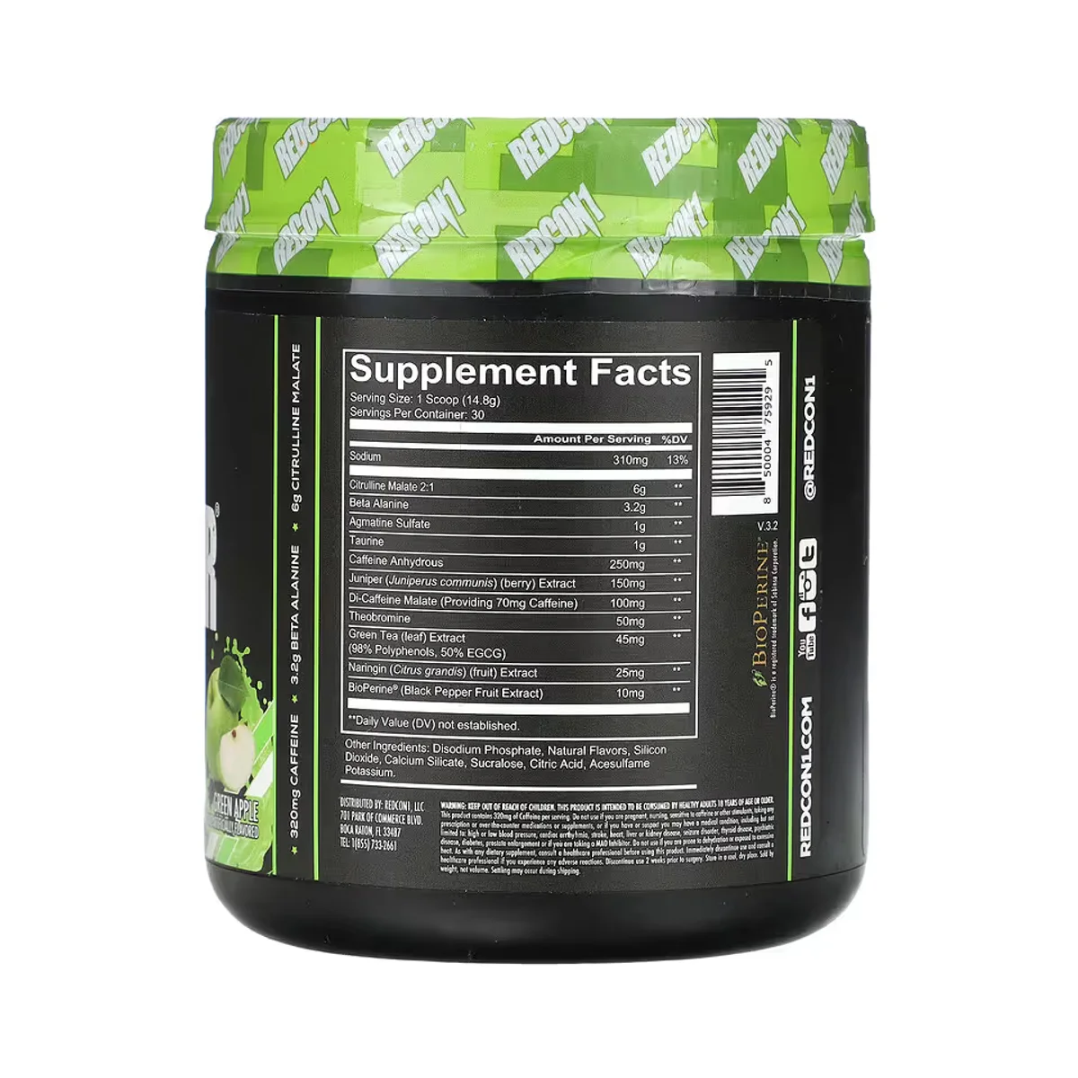 Redcon1 Total War Pre-workout 30 serviri Green Apple 2