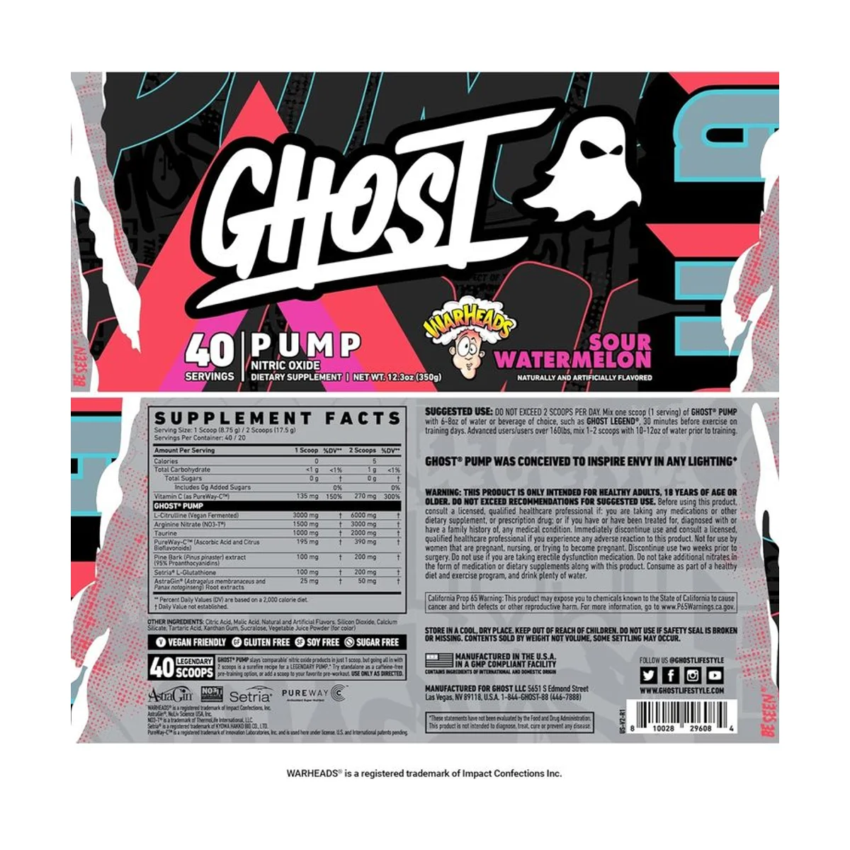 Ghost Pump Nitric Oxide 40 serviri Sour Watermelon Stim Free 2