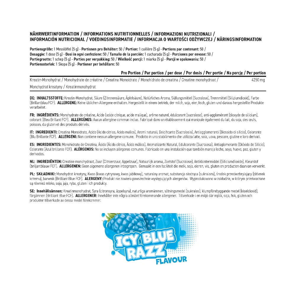 Applied Nutrition Creatine Monohydrate Icy Blue Razz 250g 2