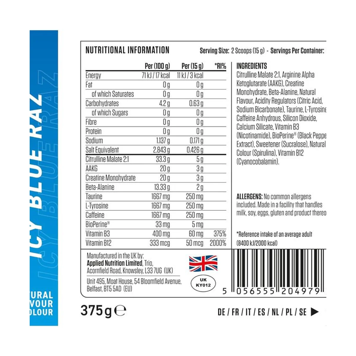 Applied Nutrition Pump 3G Icy Blue Razz 375g 2