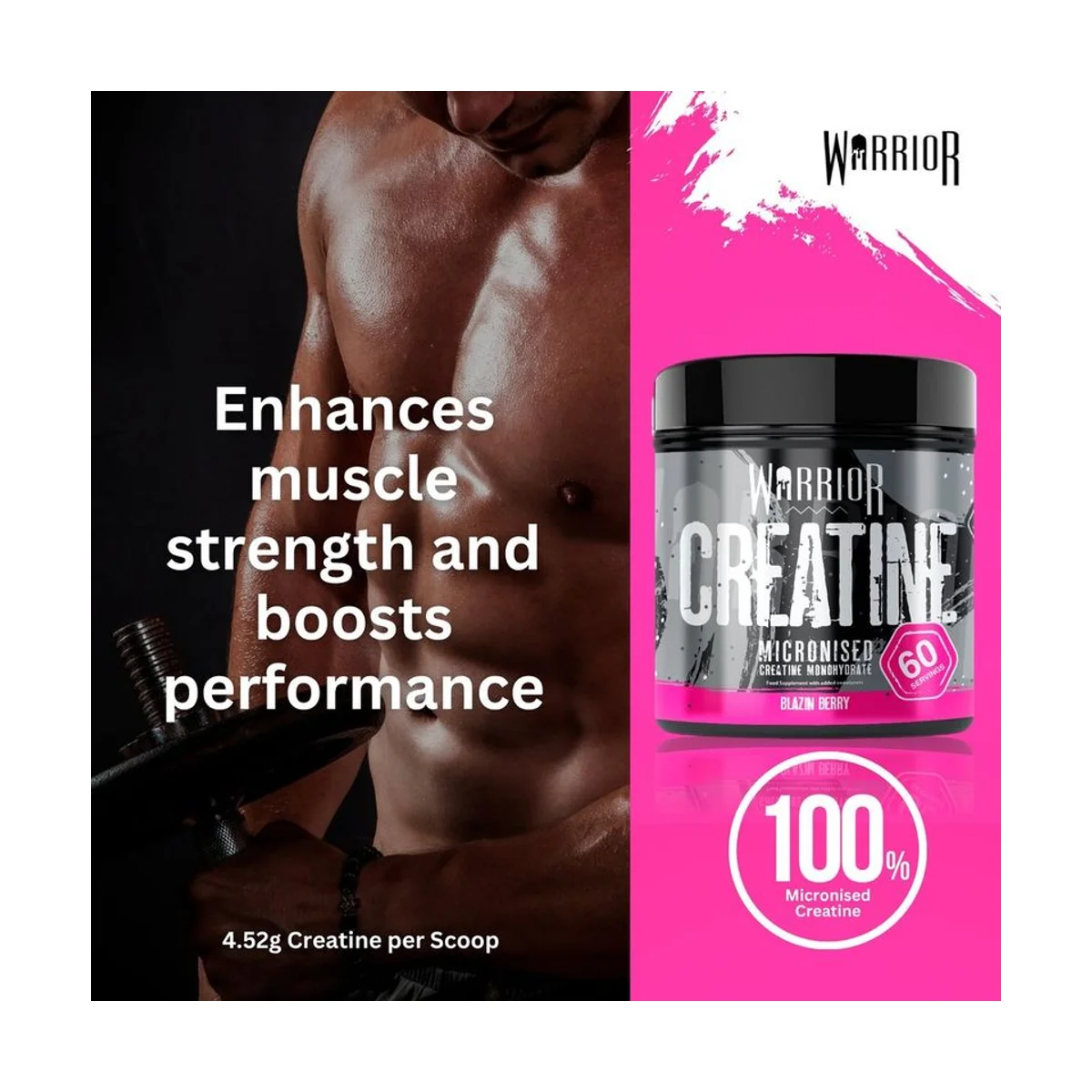 Warrior Creatine Monohydrate Micronised Blazin Berry 300g 2