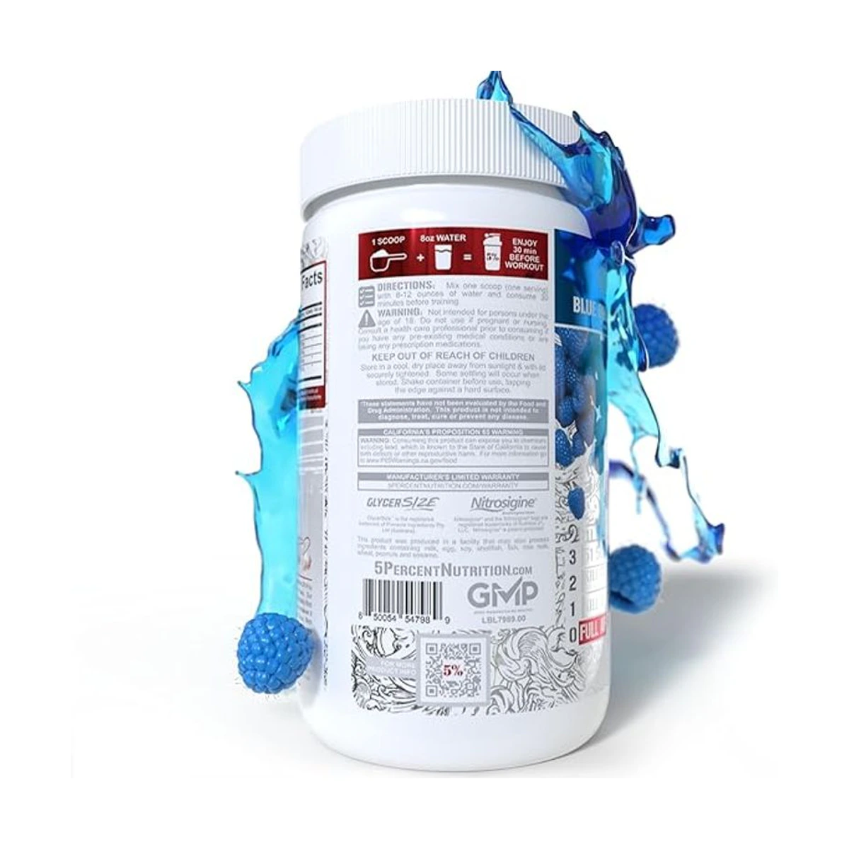 5% Nutrition Full AF Pre-workout Stim Free Blue Raspberry 370g 3